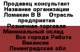 Продавец-консультант › Название организации ­ Ломакин В.В. › Отрасль предприятия ­ Розничная торговля › Минимальный оклад ­ 35 000 - Все города Работа » Вакансии   . Ленинградская обл.